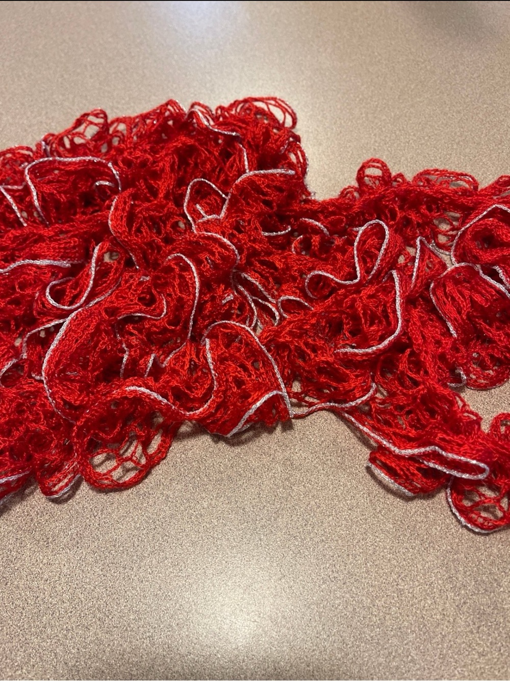 Red Ruffled Knit Scarf - Picture 4 of 5